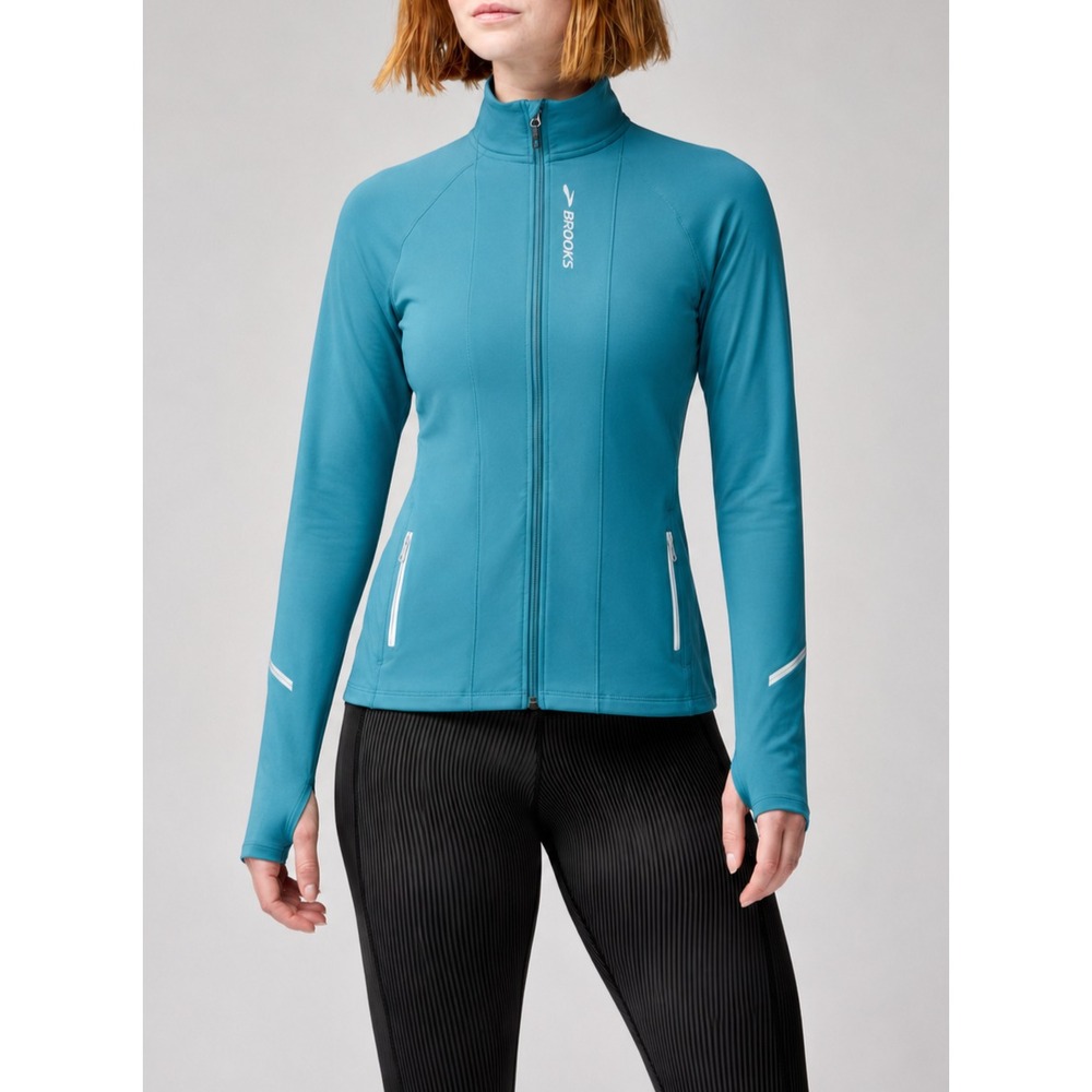 Brooks Running Jacket Women's size M Equilibrium Technology Full Zip Active Teal